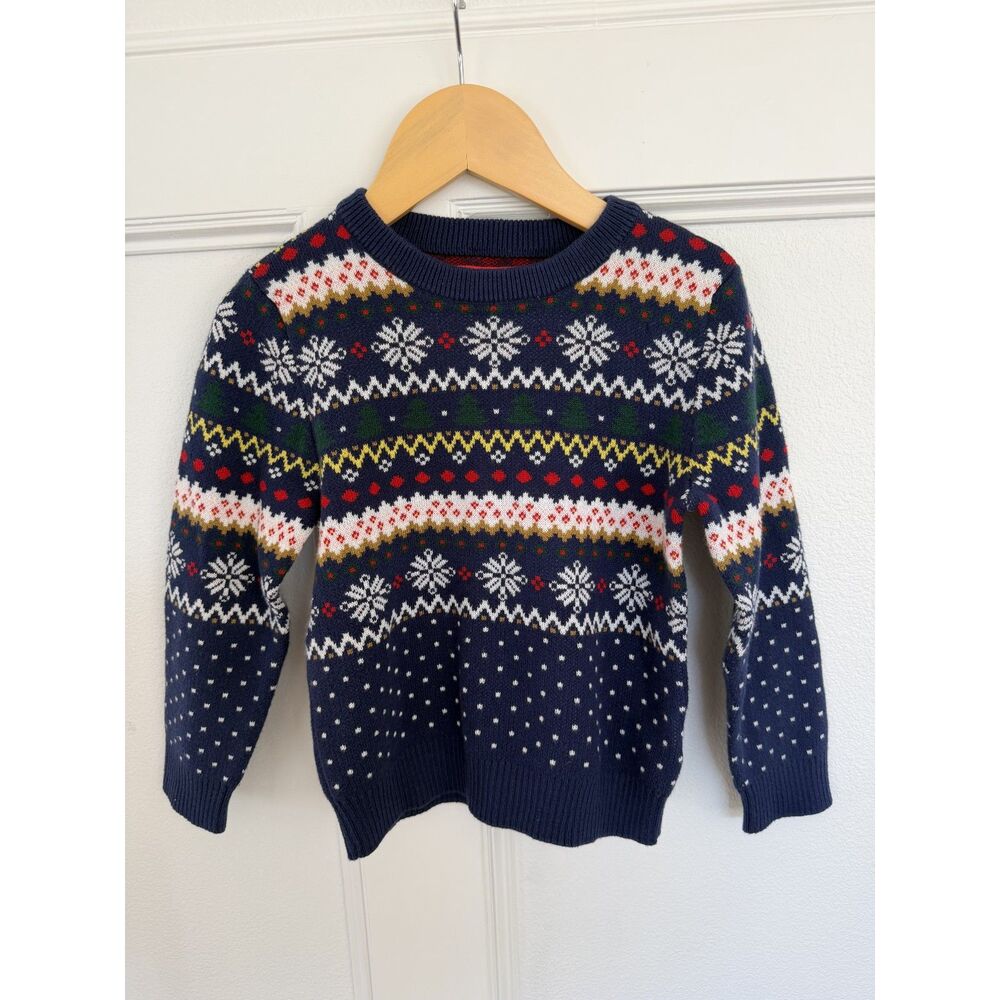 Holiday Lane Boys Christmas Sweater 4T Navy Fair Isle Snowflake Knit Holiday